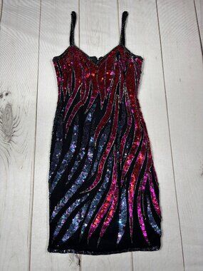 Vintage Alyce Designs Sequin Beaded Cocktail Dress Size 8 Ballroom Prom Pageant